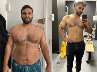 Before and after male fat loss progress